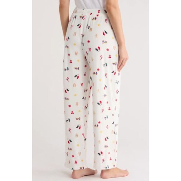 Jaclyn Tiny Holiday Print Fleece Pajama Pants With Red Drawstring - Picture 2 of 8
